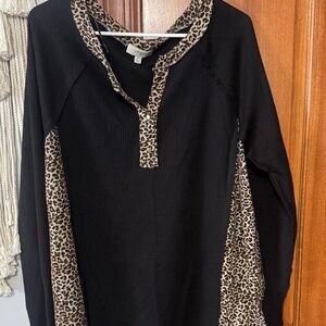 Black and Leopard Print Long Sleeve Top